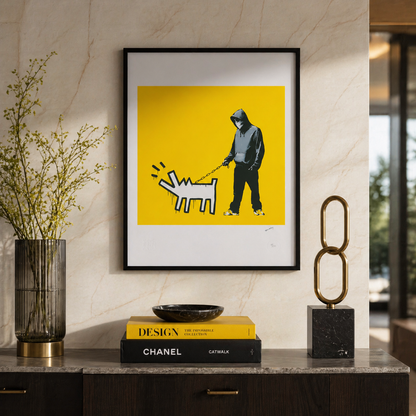 Banksy Barking Dog (Yellow) Lithograph Arches 300gsm 42x59 cm