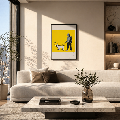 Banksy Barking Dog (Yellow) Lithograph Arches 300gsm 42x59 cm