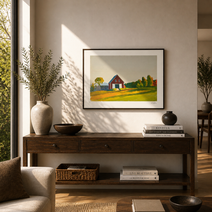 Edward Hopper Red Barn in Autumn Landscape Lithograph Arches 300gsm 42x59 cm