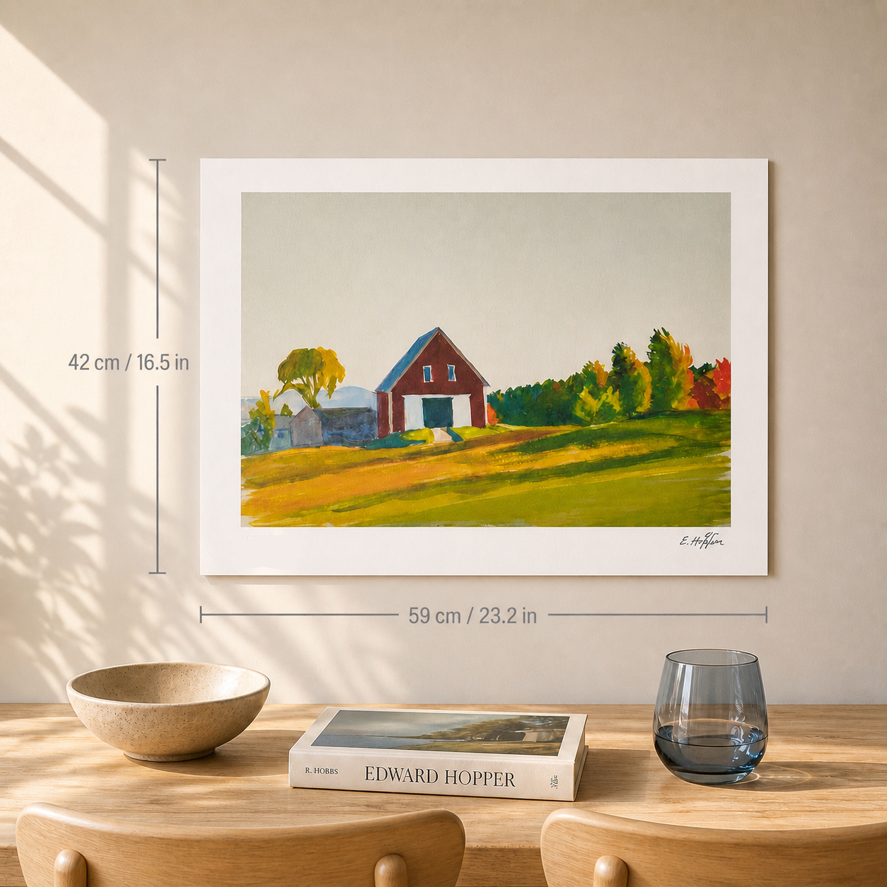 Edward Hopper Red Barn in Autumn Landscape Lithograph Arches 300gsm 42x59 cm