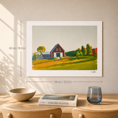 Edward Hopper Red Barn in Autumn Landscape Lithograph Arches 300gsm 42x59 cm
