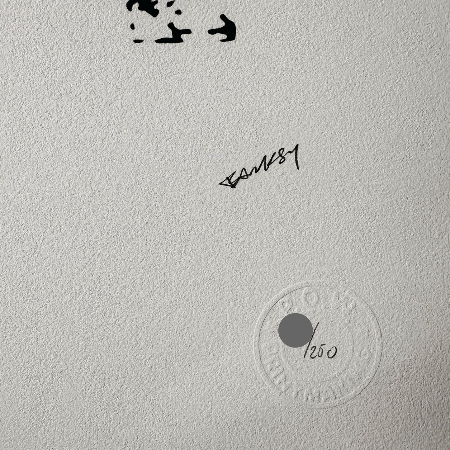 Genummerde editie BANKSY Barking dog (wit) Gesigneerd - certificaat - Wall Art, Grafitti Art, Lithograph, Stencil Art